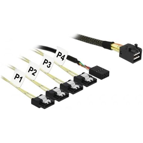 Adattatore Mini SAS HD SFF-8643 a 4x SATA 6 Gb/s con connettori maschio e femmina, 1 metro, orientamento dritto