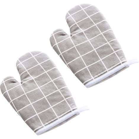 Gant de cuisine résistant à la chaleur avec doublure en coton pour four et plat chaud - Motif gris à carreaux