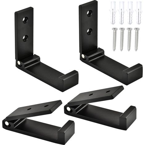 Crochets pliables en alliage d'aluminium (lot de 4) – Supports multifonctions résistants à la rouille pour vêtements, disques vinyles, casques et serviettes (vis de fixation incluses) (1/4)