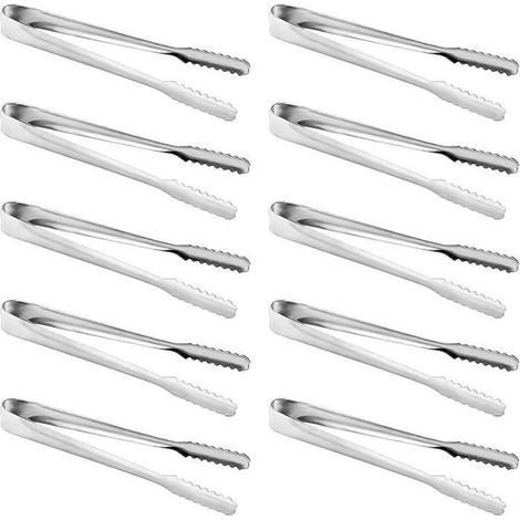 10 pinces à sucre en acier inoxydable, design incurvé dentelé, poignées antidérapantes, idéales pour buffet, mariage et cuisine professionnelle