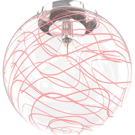 Plafoniera Contemporanea Moon Metallo Cromo Vetro Rosso 1 Luce E27 D.30Cm (1/4)