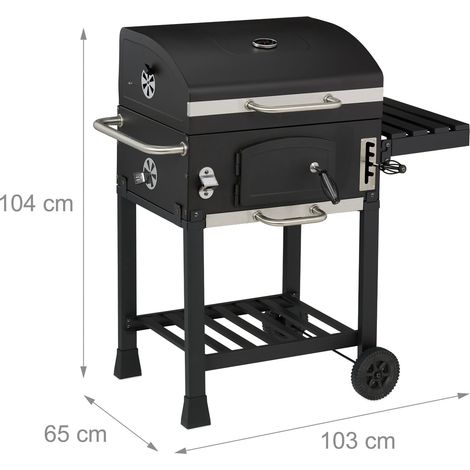 Carro de barbacoa de carbón para exteriores ajustable de 145 x 60 x 110 cm con tapa práctica, diseño negro 130017018 (1/2)