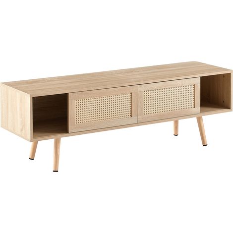 TV-Möbel aus Rattan mit Schiebetüren, Stauraum und Beinen aus Naturholz (1/5)