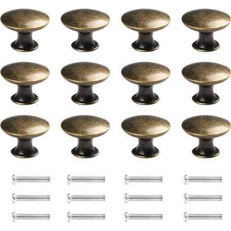 Ensemble de 12 boutons de tiroir en laiton antique, 30 mm de diamètre, pour tiroirs de meubles (bronze vert) (1/5)