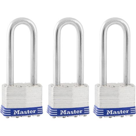 Lot de 3 cadenas d'extérieur à clés identiques avec clés, anse extra longue pour portail, clôture, abri de jardin ou autres équipements, Argenté (1/5)