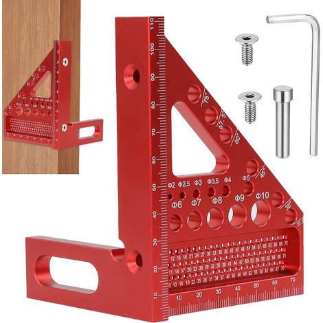 Rapporteur d'angle 3D,22,5 90 degrés en alliage d'aluminium, outils de mesure de mise en page de haute précision, outil de traçage multifonction rouge