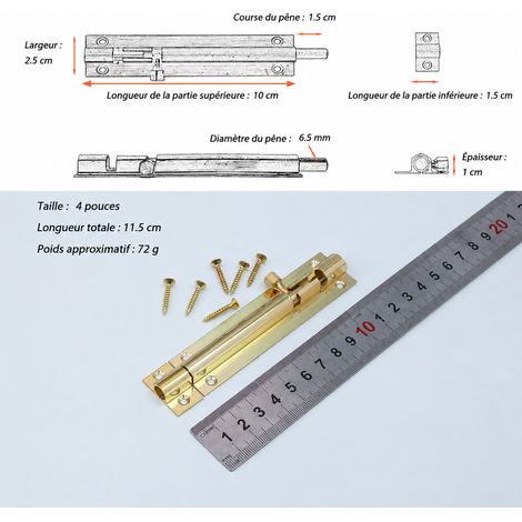 Verrou à pêne en laiton coloris laiton, longueur 4 pouces 4 11,5 × 2,5 × 1 cm 72 g – Livraison gratuite
