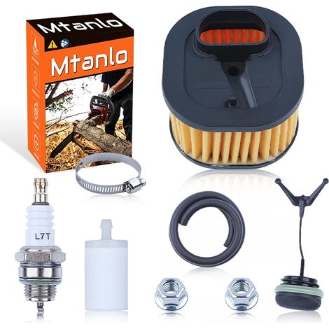 Kit de filtre à air pour Husqvarna 372XP 371 372 XP 365 445 268 503818004 50381800 avec écrou de tige, bougies d'allumage, filtre à carburant, durite de carburant, bouchon de réservoir d'huile, collie (1/5)