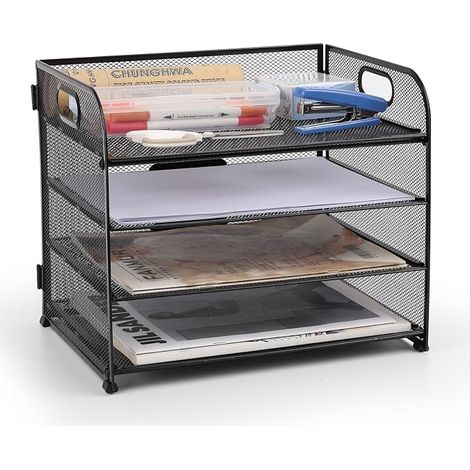 Briefablage aus Metallgitter – Schreibtisch-Organizer – A4-Dokumentenhalter – für Zuhause, Büro, Schule (Metallgitter – 4 Ebenen) (1/5)