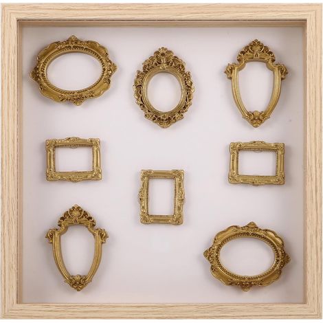 Boîte à Souvenirs avec 8 Petits Cadres Photo, 1 Ensemble de Présentoir Vintage en Résine à Monter Soi-même pour Petites Photos, Souvenir Miniature à Créer Soi-même (Beige) (1/5)