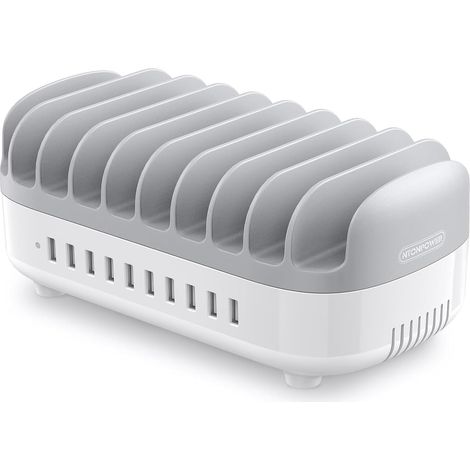 Station de Charge avec commutateur, Chargeur Intelligent USB avec 10 connexions 120W, Support de Charge pour Smartphones Tablettes, Fil Chargeurs de Bureau, Gris (1/5)