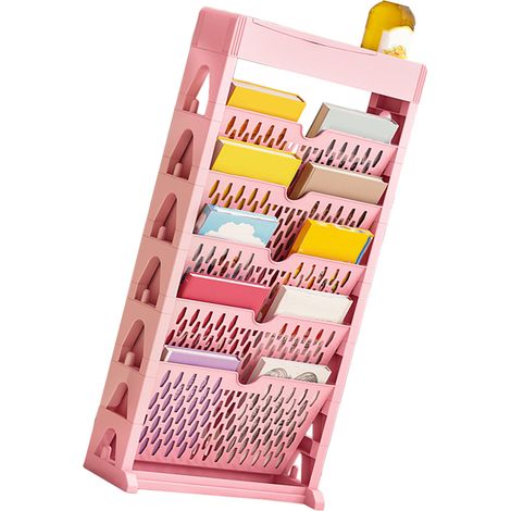 Étagère à livres rose, petite bibliothèque de rangement à grande capacité et accès facile, idéale pour le salon et la chambre. 5 niveaux, une seule rangée. (1/5)