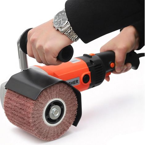 HAUTOUR Machine à Satiner 1400 W, Ponceuse à Brosse, Ponceuse à tambour électrique, 600-3600 tr/min, Polisseuse à main Multifonction pour Polissage, Meulage et Structuration (1/5)