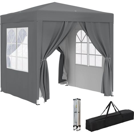 Gazebo pliant 2 x 2 m avec 4 parois amovibles, structure en métal et polyester, finition grise, design pratique et compact, idéal pour jardin, terrasse ou événements extérieurs
