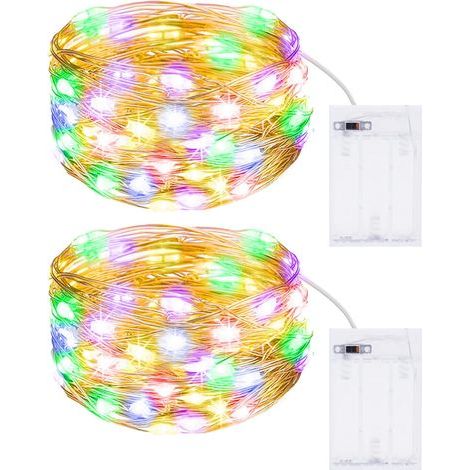 Juego de 2 guirnaldas de luces, 5 m de largo, 50 LED, funcionan con pilas, mini guirnaldas de luces LED para uso interior, decoración para dormitorios, Navidad, bodas, fiestas, hogar, jardín, multicol (1/5)