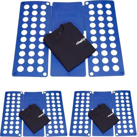 Klappbares Bügelbrett – Kleiderfaltsystem – Für T-Shirts und Pullover – Maße: 0,5 x 70,5 x 59 cm – Blau – 3er-Set (1/5)