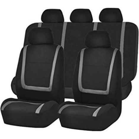 Housse De Siege Voiture - Universelle Respirante Douce Chaude - Noir Gris - 9 Pièces (1/5)