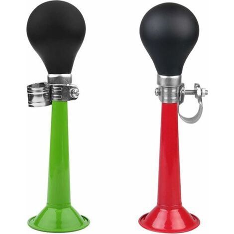 2 Pcs Sonnette de vélo Cloche Sonnette de vélo vélo Klaxon en métal, Klaxon à air pour vélo en métal chromé avec Poire à Presser 20 cm, Son de Trompette (Vert + Rouge)-Fei Yu