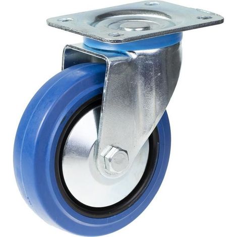 Rolle - 125mm - Drehbar - Tragfähigkeit 200 kg - Blauer Gummi