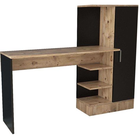 Cotecosy – Bureau droit moderne en pin atlantique et noir – 152,3 x 95 x 50 cm – Panneaux mélaminés 18 mm – Design contemporain (1/6)
