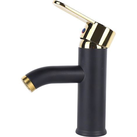 Robinet Lavabo, Robinet D'évier, Mitigeur Salle de Bain Noir Or, Mitigeur De Lavabo en Acier Inoxydable, Robinets Chaud Et Froid à Poignée Unique, Pour Maison, Salle de Bain, Cuisine (1/5)