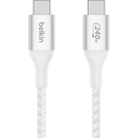 CAB015BT2MWH Belkin Câble USB-C vers USB-C 240W - renforcé (blanc) - 2 m - Câble de rechargement et de synchronisation à gaine tressée 2 m USB-C vers USB-C 240W - Blanc (1/5)