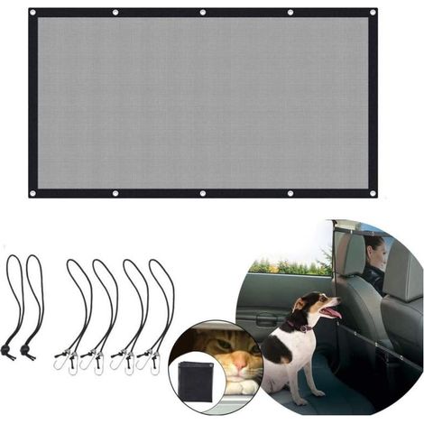 Barrière de sécurité voiture pour chien - Filet séparateur universel de coffre pour SUV, camion et automobile - Réglable avec cordes élastiques et crochets - Accessoire de voyage animaux - Couleur com (1/5)