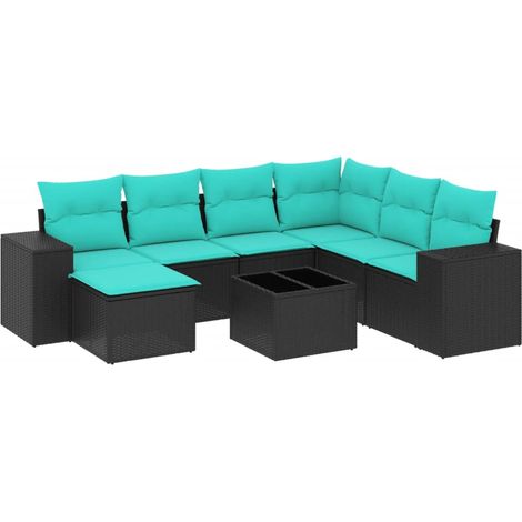 Maison Exclusive - Set Divani da Giardino 8 pz con Cuscini Nero in Polyrattan (1/5)