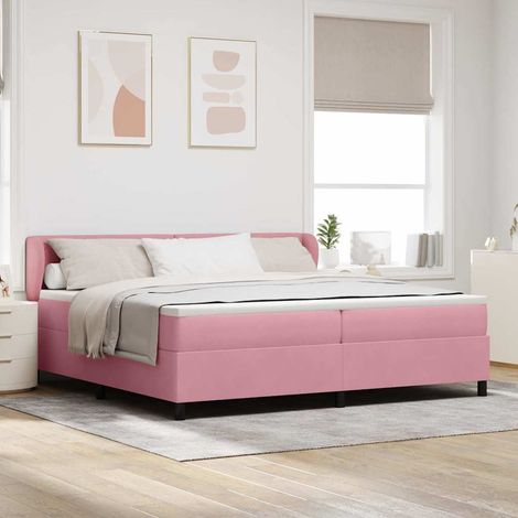 Cama tipo Box Spring con cabecera Rosa 200 x 200 cm Terciopelo (1/5)