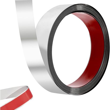 Moulure Murale, Bande Décorative Autocollante, Bande de Miroir Métallique en Acier Inoxydable Flexible, 5m x 4cm, Bandes Décoratives en Métal, pour la Décoration de Pièces, Argenté (1/4)