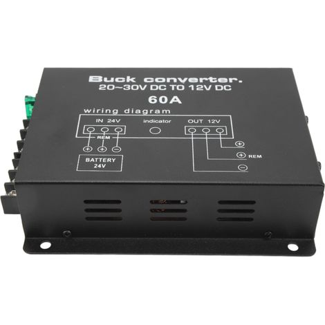 Convertisseur de tension 60A 24V vers 12V pour réfrigérateur de voiture, protection contre les surchauffes, robuste et noir (1/5)