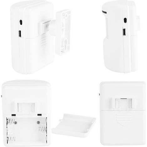 Detector de movimiento infrarrojo inalámbrico con alarma acústica y visual, 1 transmisor y 2 receptores, 38 tonos seleccionables diferentes, alcance de hasta 70 metros. (1/5)