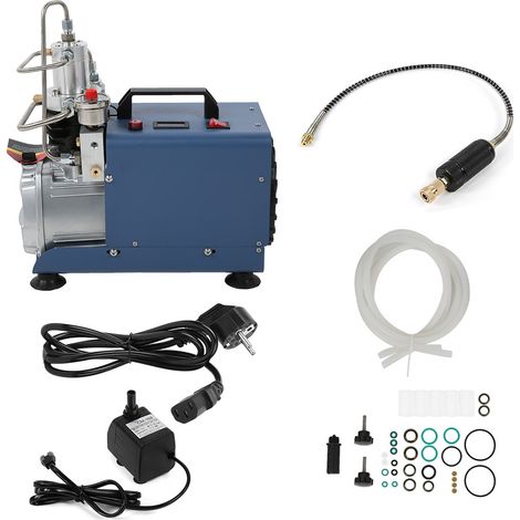 Pompe à air électrique 2 cylindres haute pression avec manomètre antichoc 30MPa, prise UE 220V (1/5)
