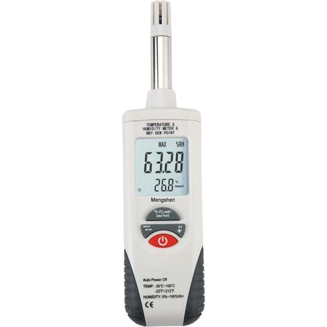 Psicrometro digitale – Misuratore tascabile di temperatura e umidità retroilluminato con misurazione del punto di rugiada e della temperatura del bulbo umido – Batteria inclusa, M350