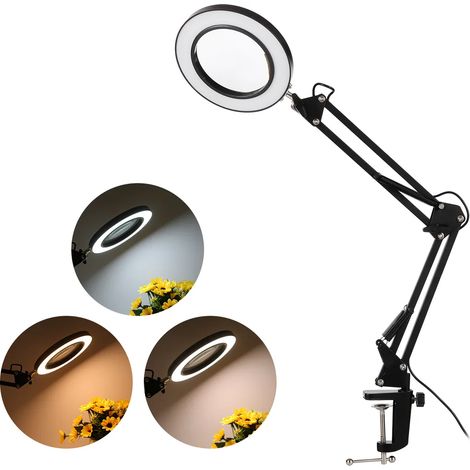 Loupe LED de table huit fois avec bras pivotant trois couleurs dix niveaux de luminosité lampe à pince pour travaux de précision (1/5)