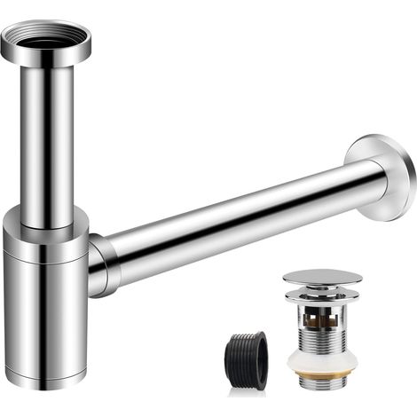 Siphon Universel pour Lavabo, Acier Inoxydable 1 1/4" x 32mm, Réglable, Siphon Métallique avec Bonde pour Salle de Bain.