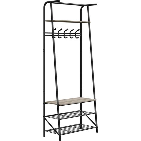 Garderobenständer – Grau, einreihige Haken, Breite 100 cm – Bis 160 kg Tragkraft – Schuhbank, Sitzbank – Metallrahmen – Für Flur, Schlafzimmer, Wohnzimmer