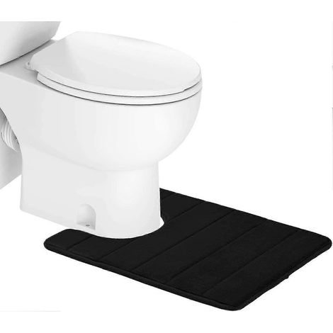 Badezimmerteppich, WC-Teppich mit Memory-Schaum-Kontur, U-förmiger, rutschfester, saugfähiger, dicker, weicher, waschbarer Badezimmerteppich, 50 x 60 cm (schwarz) (1/5)