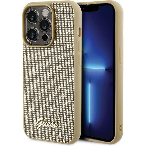 Guess GUHCP15LPMSDGSD iPhone 15 Pro 6,1" Gold/Gold Hartschalenetui Disco Metal Script (1/5)