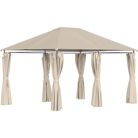 Tonnelle de jardin barnum pavillon style colonial double toit toiles latérales amovibles 4L x 3l x 2,72H m kaki