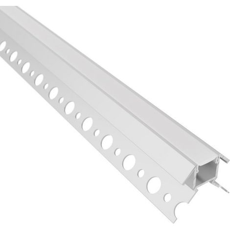 Evotrade – Profilé pour carrelage avec goulotte pour éclairage LED – Barres de 2 mètres à encastrer – Couvercle à lumière continue (angle extérieur)