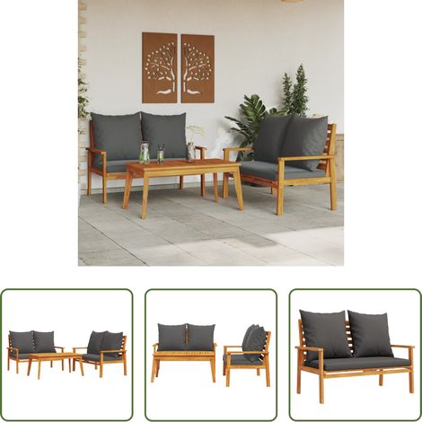 vidaXL Table de jardin -  Salon de jardin 3 pcs avec coussins bois massif d'acacia (1/5)