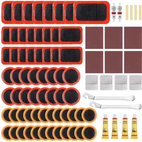Rustine Velo, 86pcs Kit Reparation Pneu Velo, Rustine Chambre a Air, Kit de Crevaison, Boîte de Rangement Portable, Rustines Chambre à Air (1/5)
