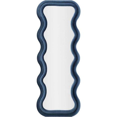 Miroir mural ou sur pied design ondulé en velours 60x160 cm Emily - Bleu (1/6)