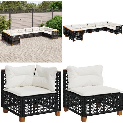 Salon de jardin 10 pcs avec coussins noir résine tressée - Salon De Jardin - Canapé Extérieur - Meuble De Jardin - Set Salon De Jardin - Résine Tressée - Home & Living