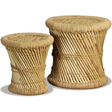 Tabouret bas rond bambou et jute Kaidi - Lot de 2 (1/5)