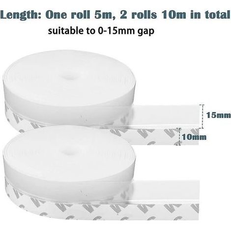 Lot de 2 bandes d'étanchéité en silicone 10 m25 mm, joint autocollant pour porte et fenêtre, joint transparent pour bas de porte, anti-poussière, résistant aux intempéries, insonorisant – 10 m