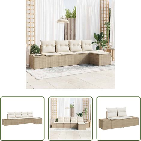 vidaXL Poly Rattan - Sofa Set mit Kissen 5 pcs Beige Poly Rattan (1/5)