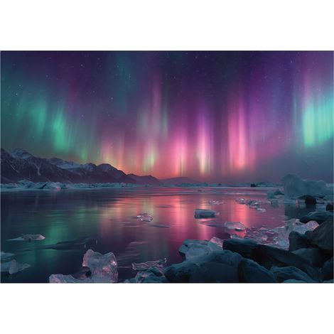 Fototapete Nordlicht Landschaft – Moderne Großformat Wandtapete 150x105 cm – Für Wohnzimmer & Schlafzimmer (1/5)
