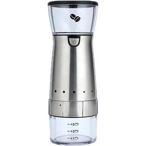 (Argent) Mini moulin à café électrique portable rechargeable par USB avec broyeur en céramique réglable (1/5)